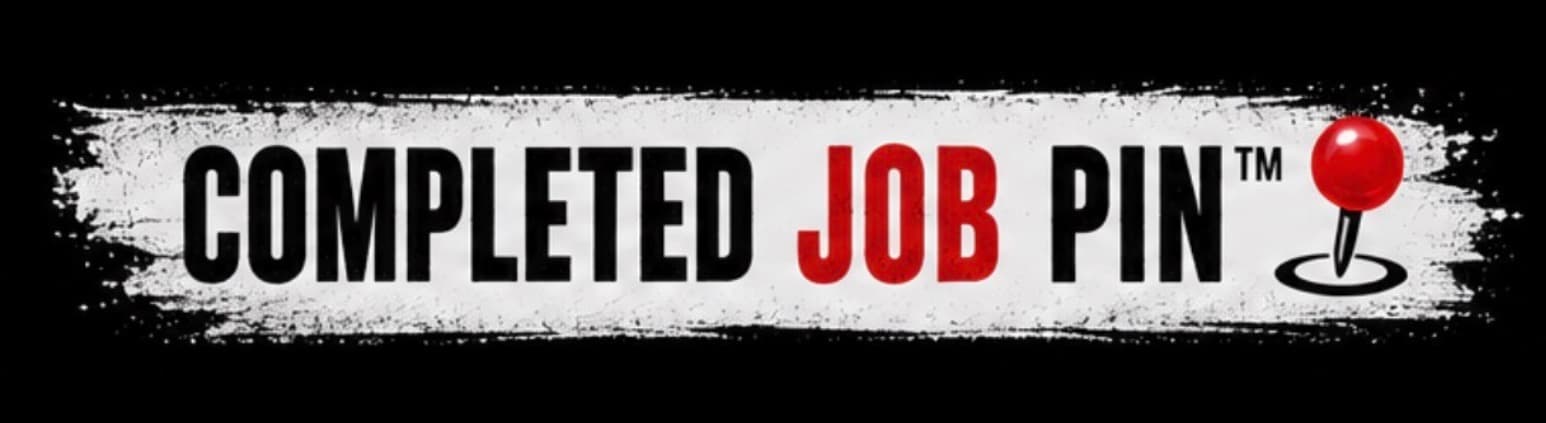 Official Completed Job Pin™ banner logo with red pin icon and trademark name.